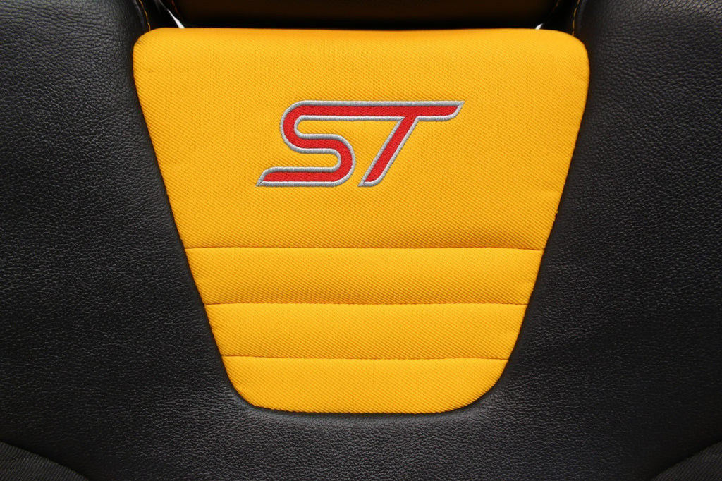2012 - 2018 Ford Focus Recaro Front Seats, Black Leather Tangerine Orange Cloth