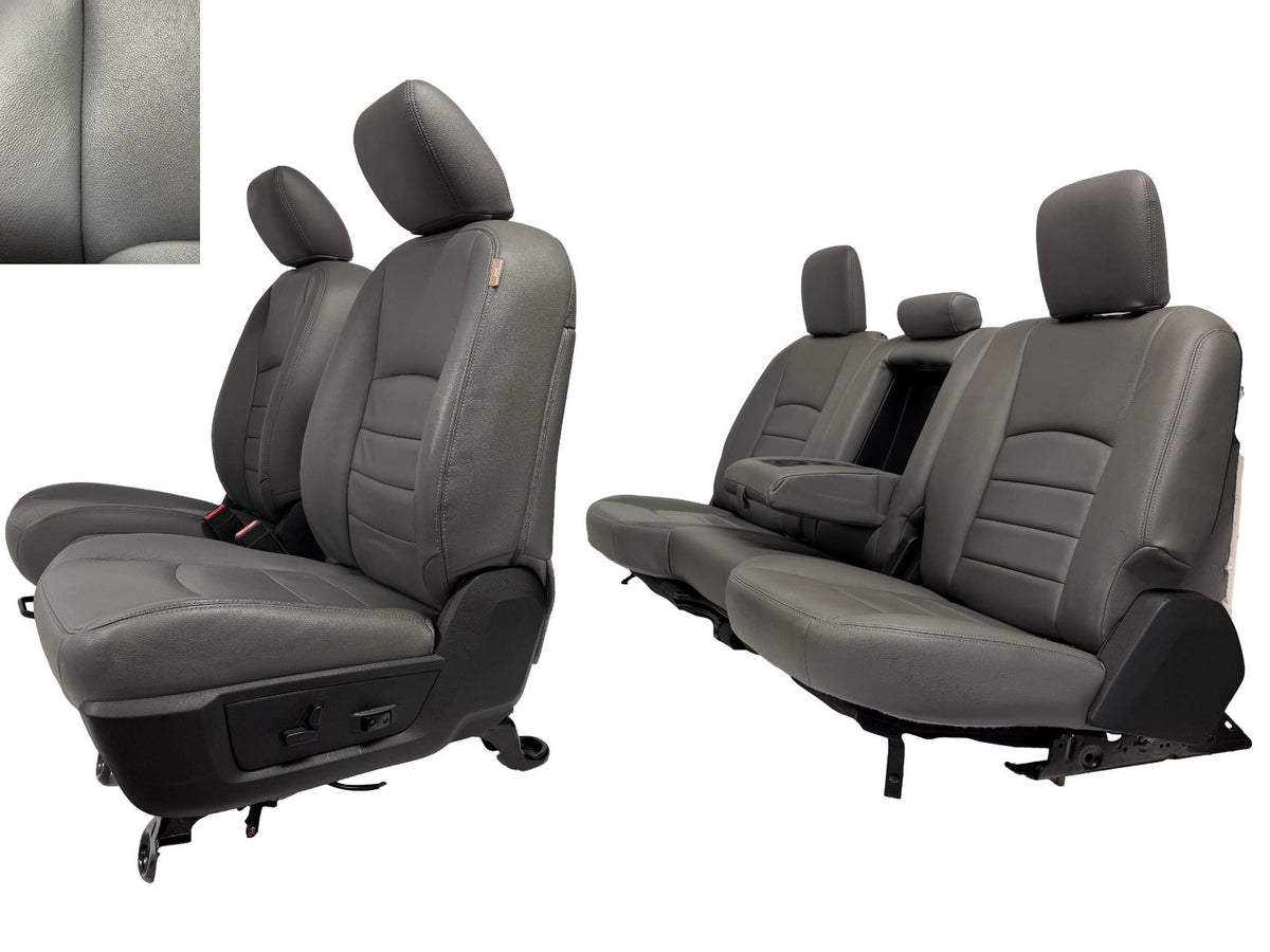 2009 - 2018 Dodge Ram Seats Set Crew Cab, Alea Gray Leather w/ OEM Power Driver