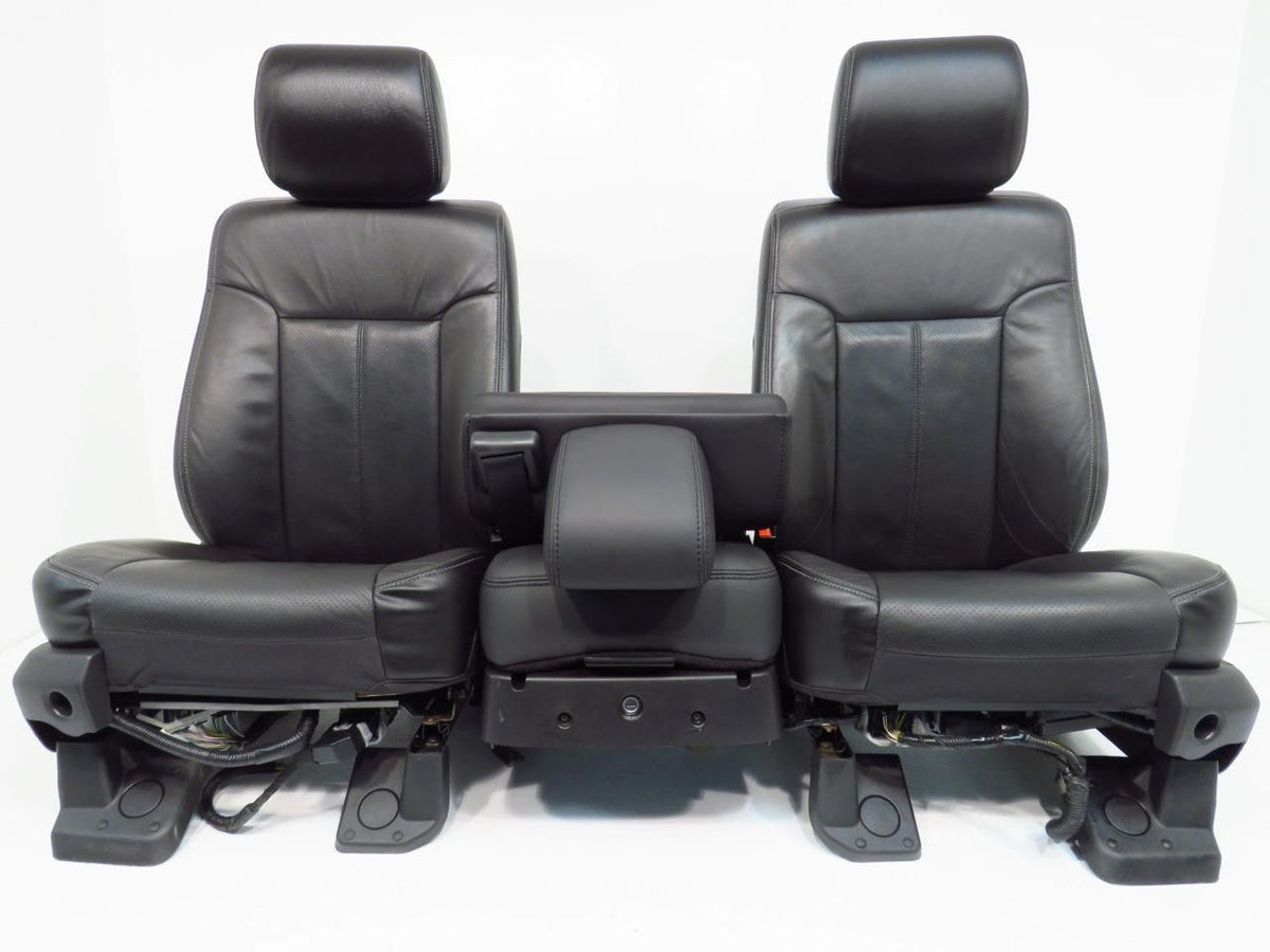 1999 - 2016 Ford Super Duty Seats Set, Crew Lariat Black Leather Power Heat Cool