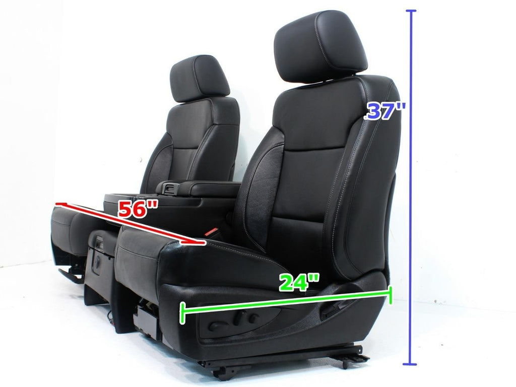 2014 - 2019 GM Sierra Silverado LT Front Seats, Power Black Leather, w/ Jumpseat