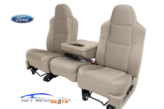 1999-2010 Ford Super Duty Stone Gray Cloth Bucket Seats with Folding Jump Seat