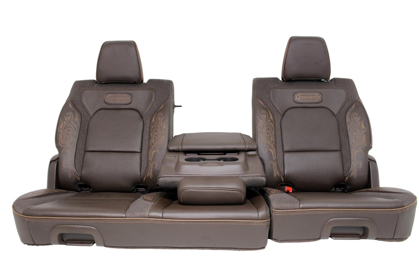 2019+ RAM 1500 Rear Reclining Seats w/ Folding Console, Longhorn Brown Heat Cool
