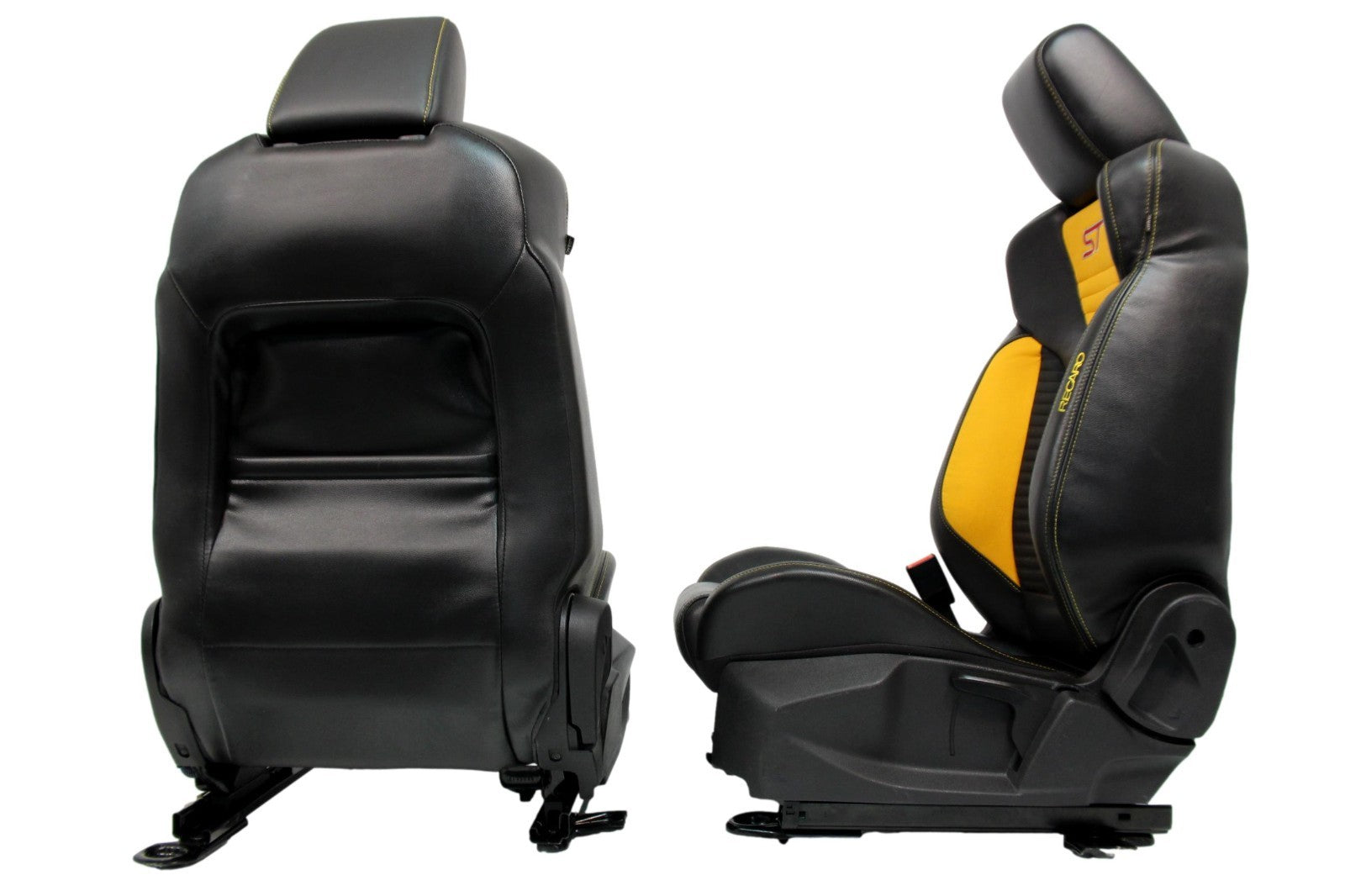 2012 - 2018 Ford Focus Recaro Front Seats, Black Leather Tangerine Orange Cloth