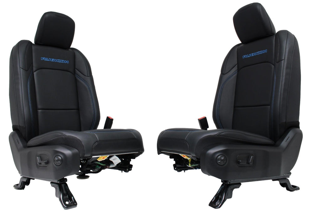 18-25 Jeep JL JLU JT Wrangler Front Seats, Black Nappa Leather w/ Blue Stitching