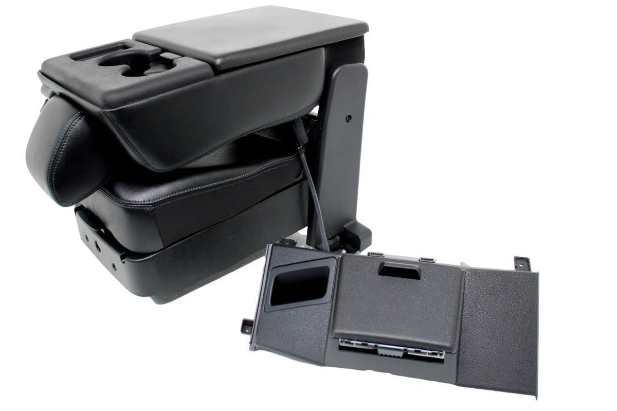 1999 - 2016 Ford Super Duty Jump Seat Console, Lariat Black Leather w/ Dash Trim