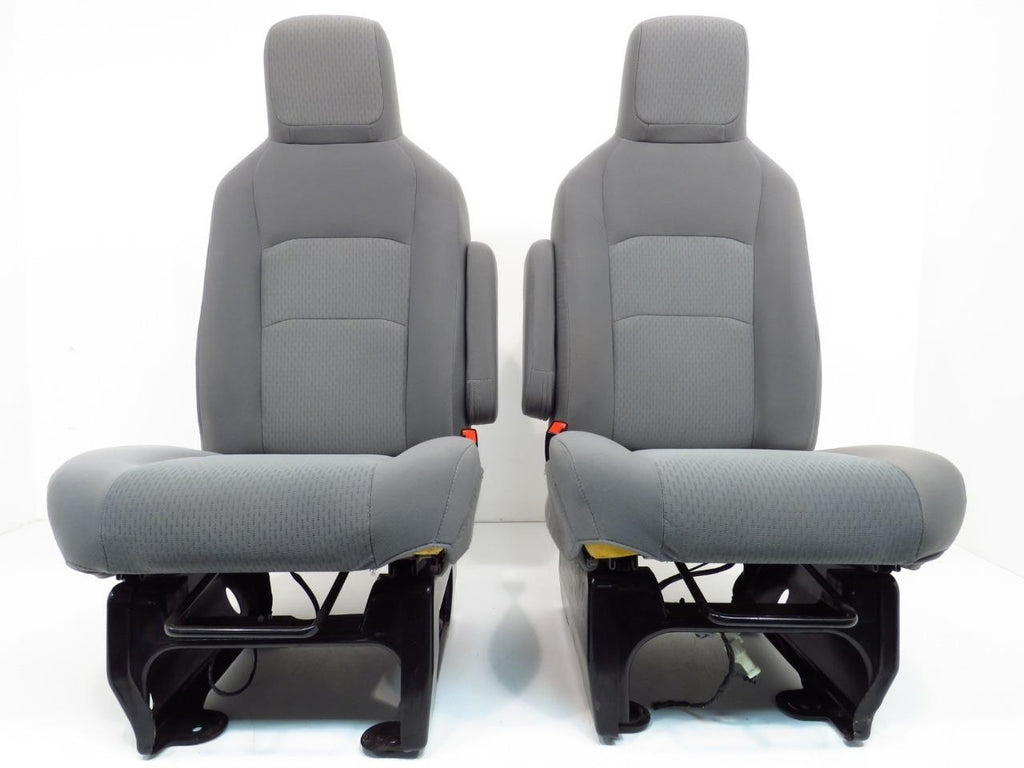 Ford Econoline Front Bucket Seats, Gray Cloth w/ Folding Armrests, Fits 1992+