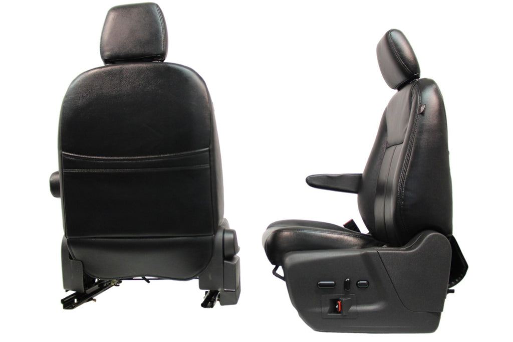2015 - 2026 Ford Transit Front Seats, Black Leather w/ Heated Power Driver Seat