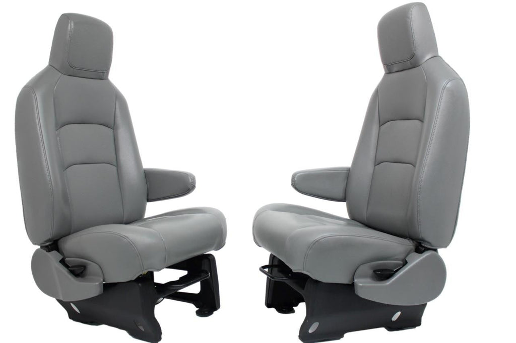 Ford Econoline Front Bucket Seats, Gray Vinyl w/ Folding Armrests, Fits 1997+