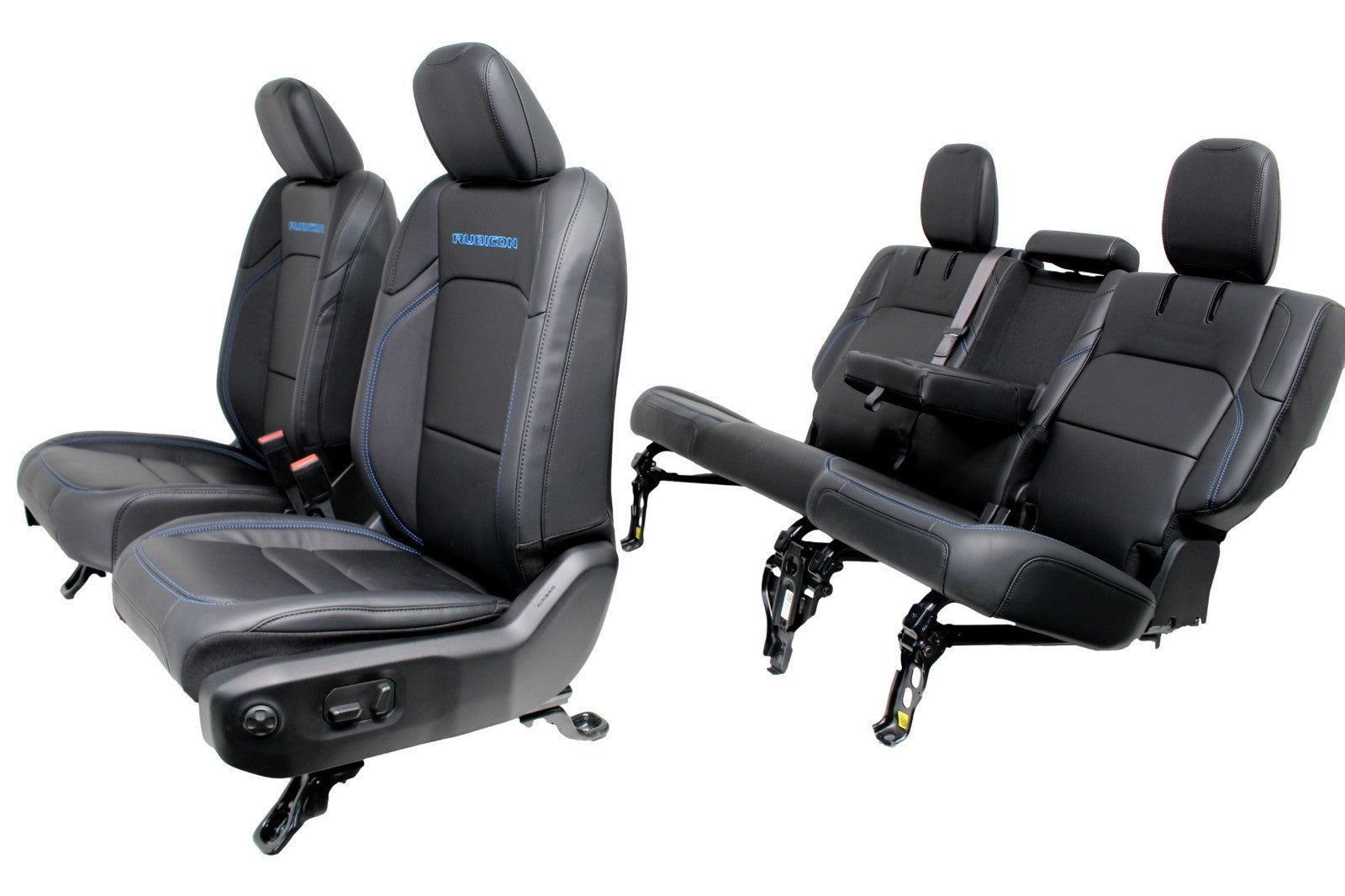 2018-2025 Jeep JL JLU 4xE Wrangler Seats, Black Nappa Leather w Surf Blue Stitch