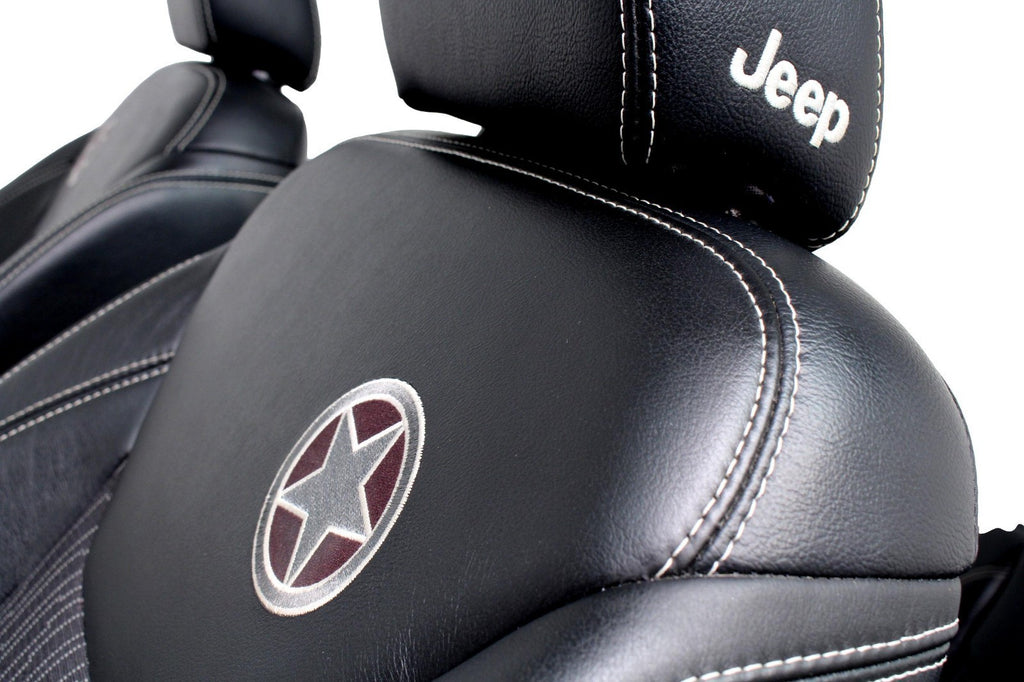 2007 - 2018 Jeep Wrangler JKU Seats Set, Oscar Mike Black Leather Freedom Edtn