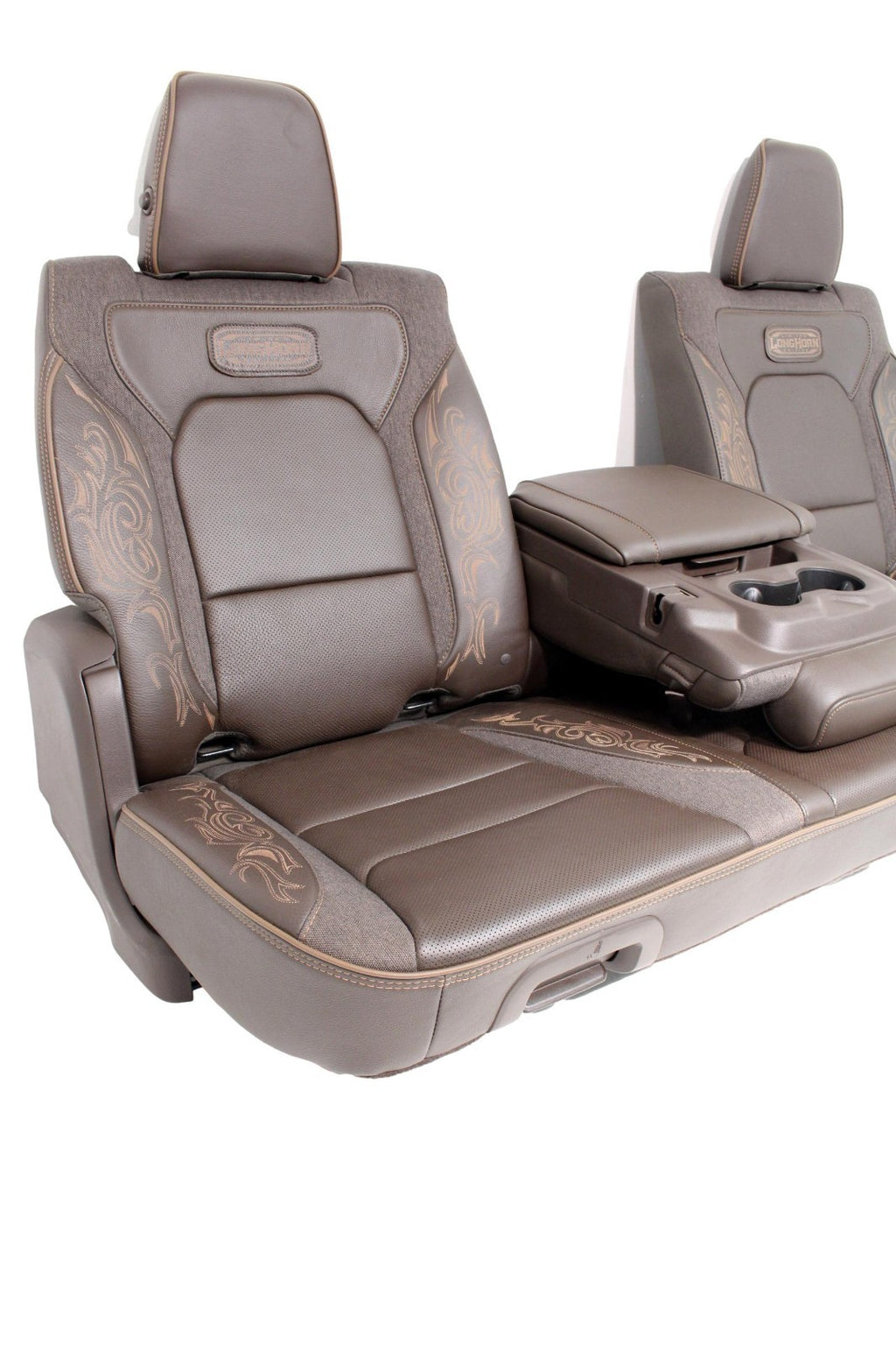 2019+ RAM 1500 Rear Reclining Seats w/ Folding Console, Longhorn Brown Heat Cool
