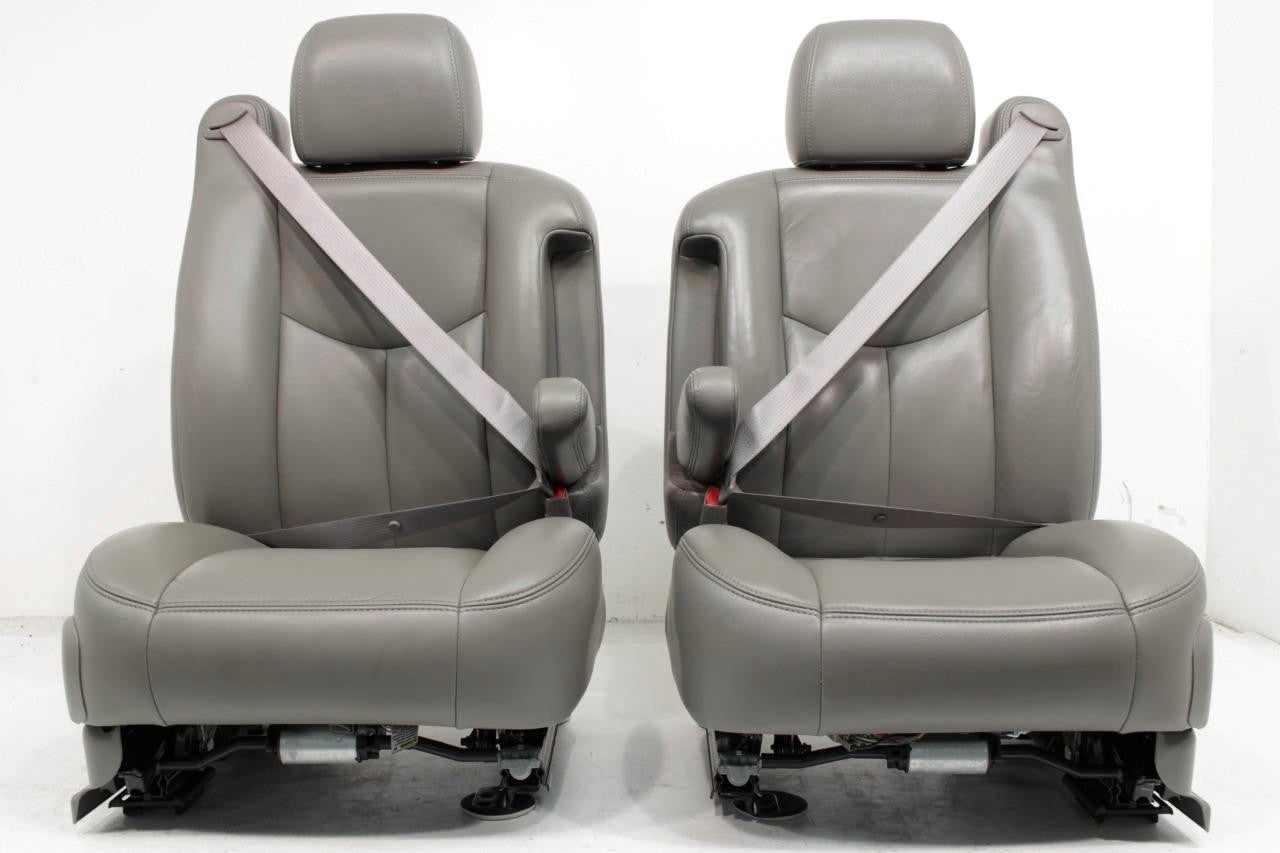 1999-2007 Sierra Silverado Heated Power Leather Seats Pewter Gray, 2-Way Lumbar