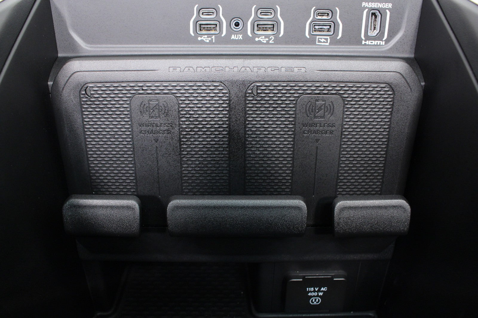 2019 - 2026 DT Ram 1500 Center Console, Black Leather w/ Logo, Wireless Charging