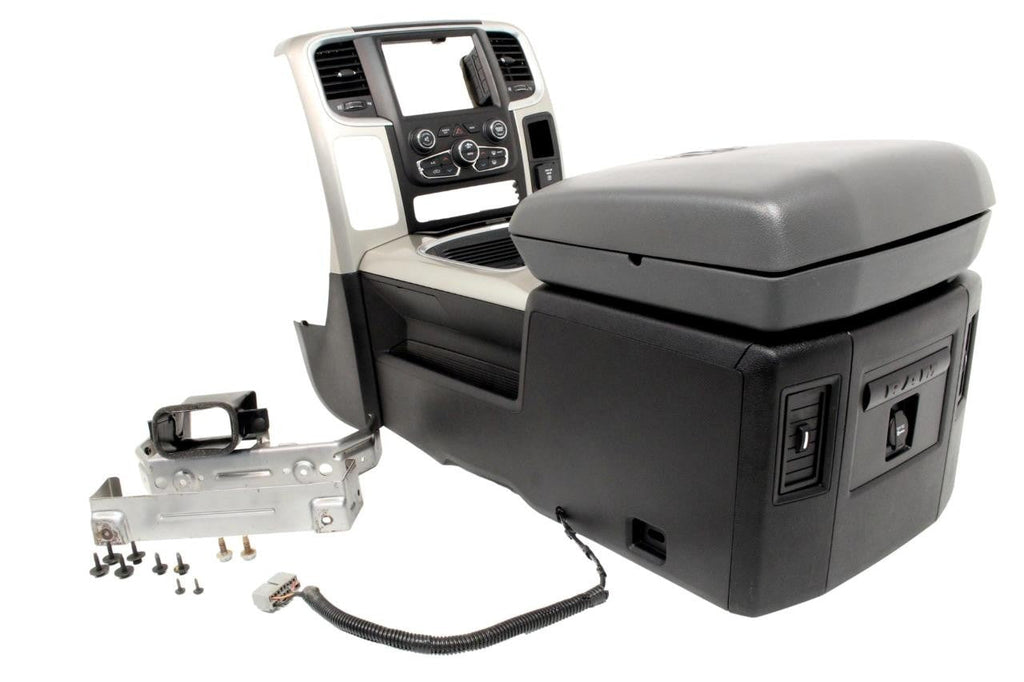 2013 - 2018 Dodge Ram Center Console w/ Radio Bezel, Install Brackets & Bolts