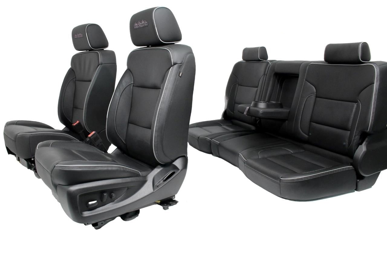 2014 - 2019 Sierra Chevy Silverado Seats Set, High Country Power Black Leather