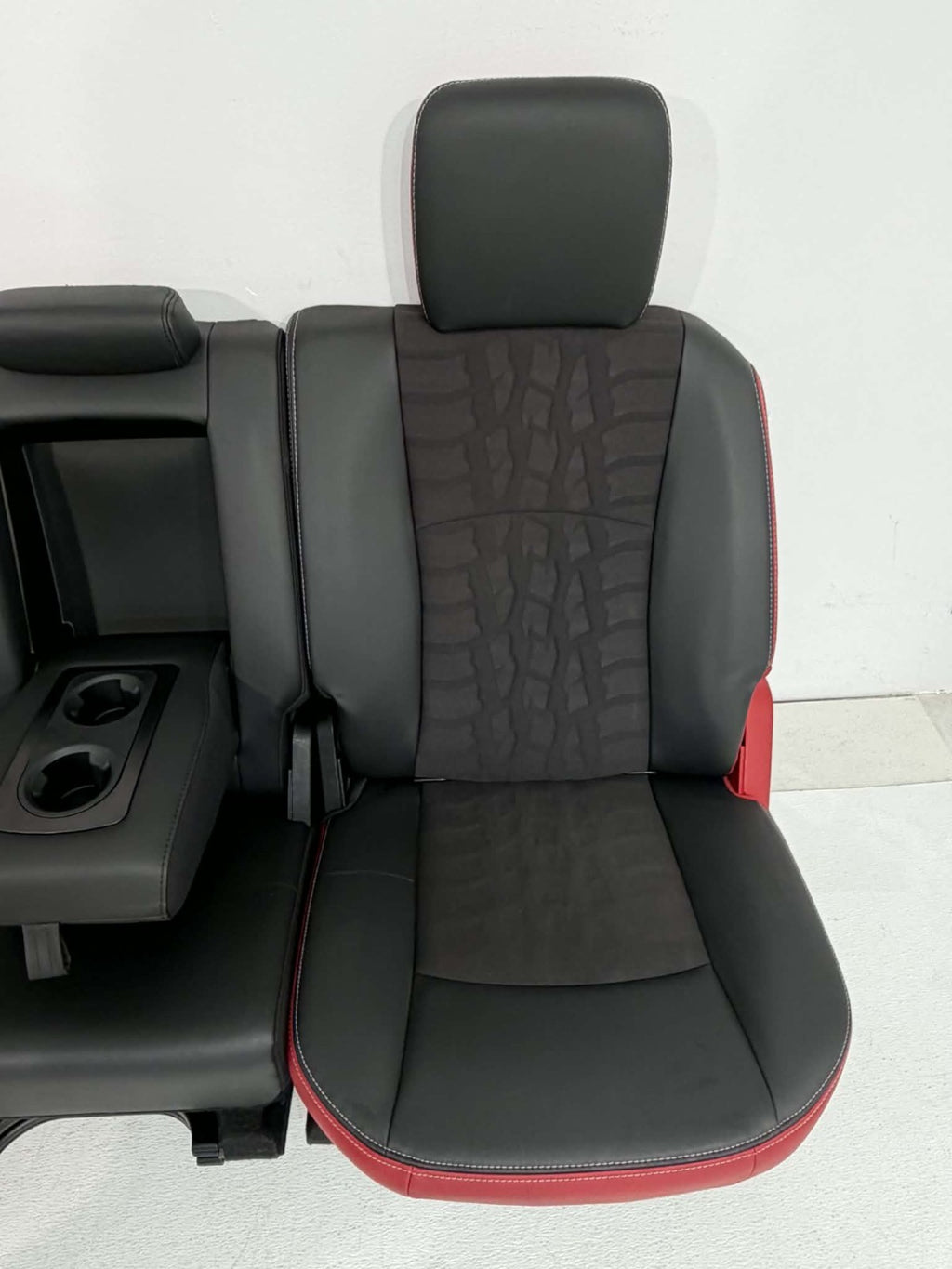 2019-2018 Ram Rear Seats, Crew Cab Rebel Black Red Leather Tread 60/40 w/Armrest