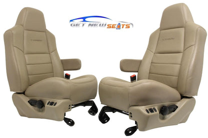 99-10 Ford F250 F350 Excursion Seats Tan Leather Power Front Bench Super Duty