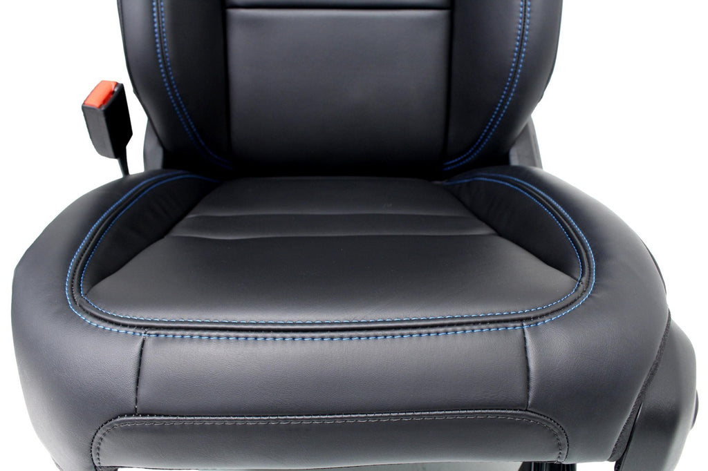 2018-2025 Jeep JL JLU 4xE Wrangler Seats, Black Nappa Leather w Surf Blue Stitch