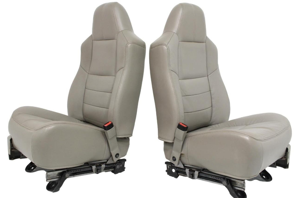 2008-2010 Ford Super Duty Front Seats, Power Stone Gray Leather Lumbar OEM