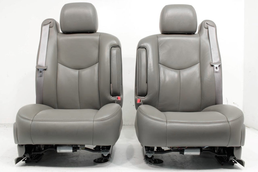 1999-2007 Sierra Silverado Heated Power Leather Seats Pewter Gray, 2-Way Lumbar