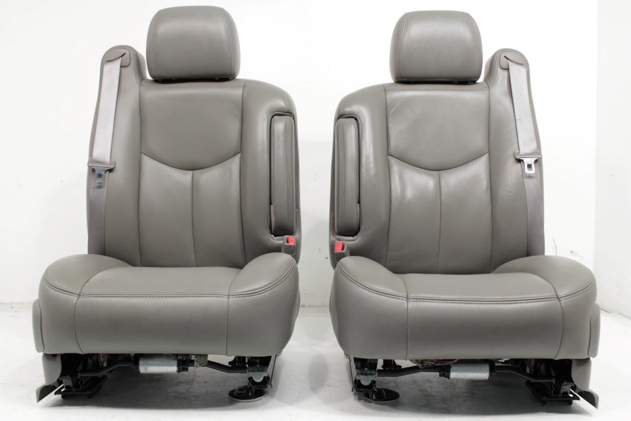 1999-2007 Sierra Silverado Heated Power Leather Seats Pewter Gray, 2-Way Lumbar