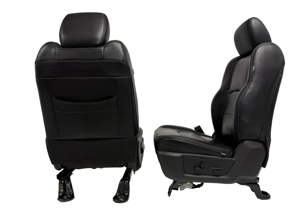 2002 - 2018 Dodge Ram Seats Set, Crew Cab Katzkin Black Leather Powered Heated