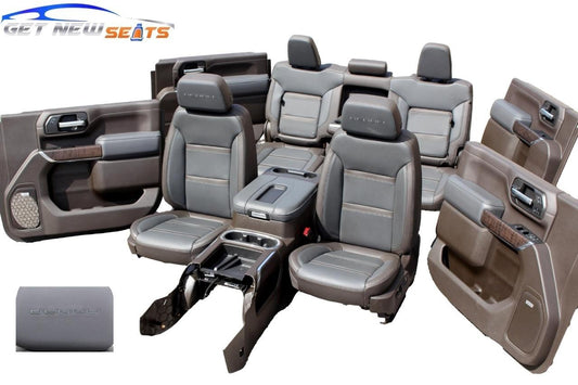 20-22 Sierra Denali Leather Seats Heated Cooled Door Panels Console, Brown Blue