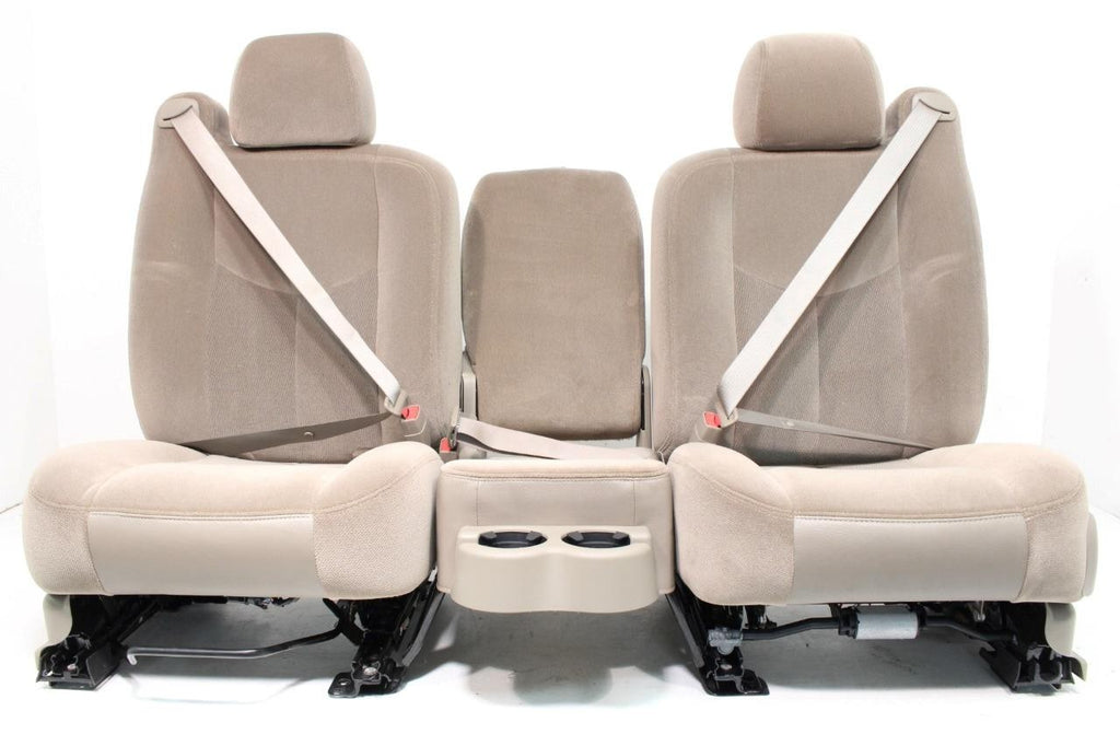 1999 - 2006 Sierra Silverado Front Seats, Power Tan Cloth Split Bench w Jumpseat