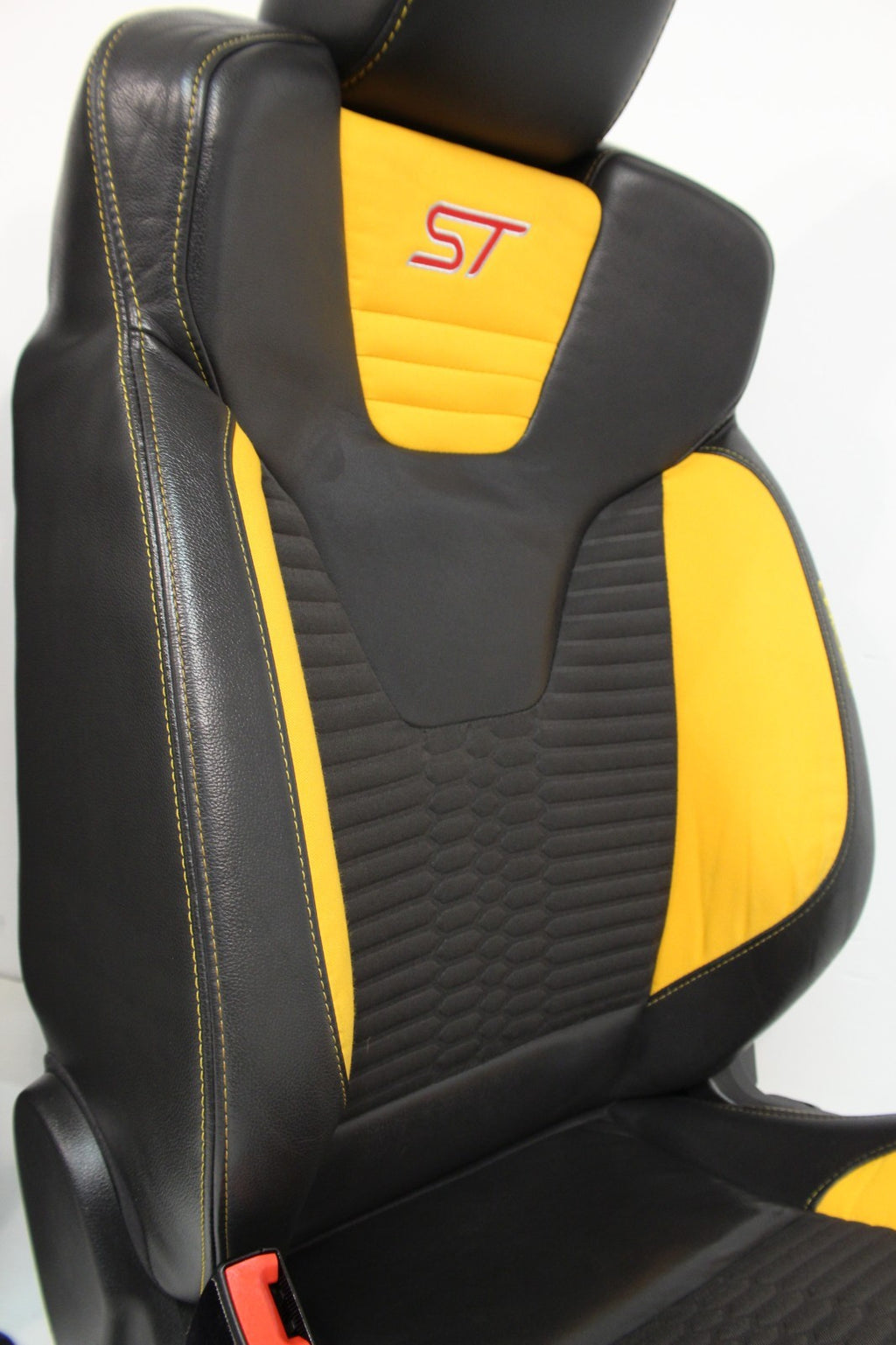 2012 - 2018 Ford Focus Recaro Front Seats, Black Leather Tangerine Orange Cloth