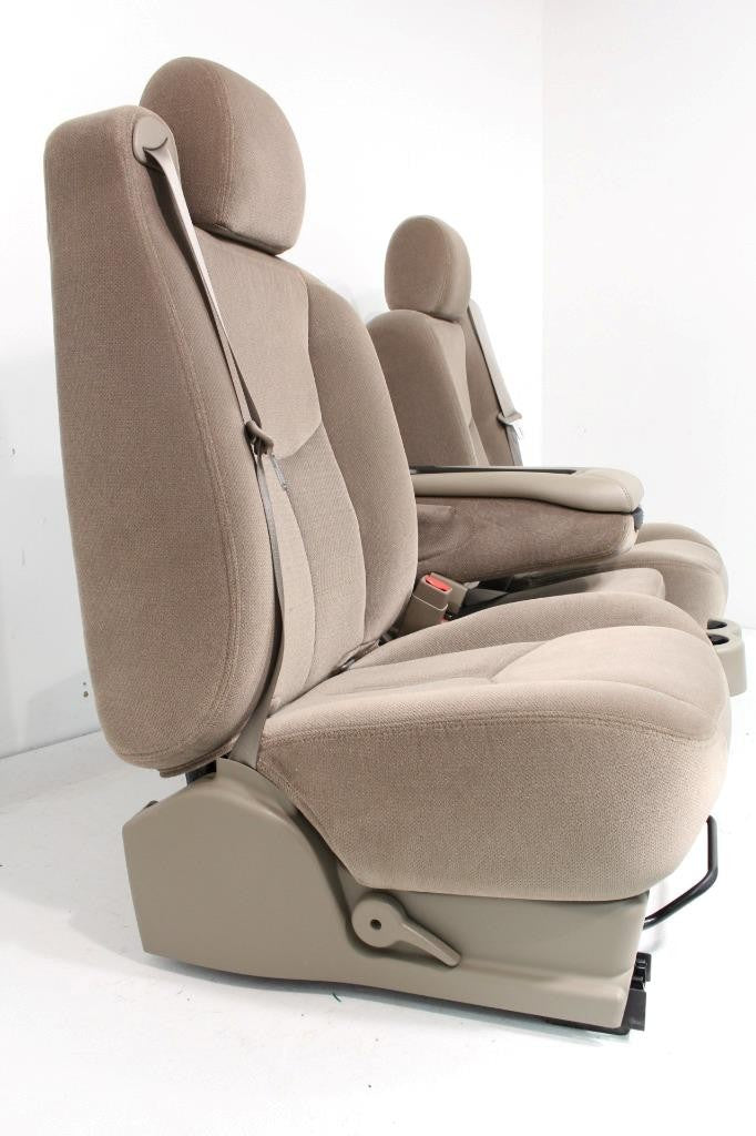 1999 - 2006 Sierra Silverado Front Seats, Power Tan Cloth Split Bench w Jumpseat