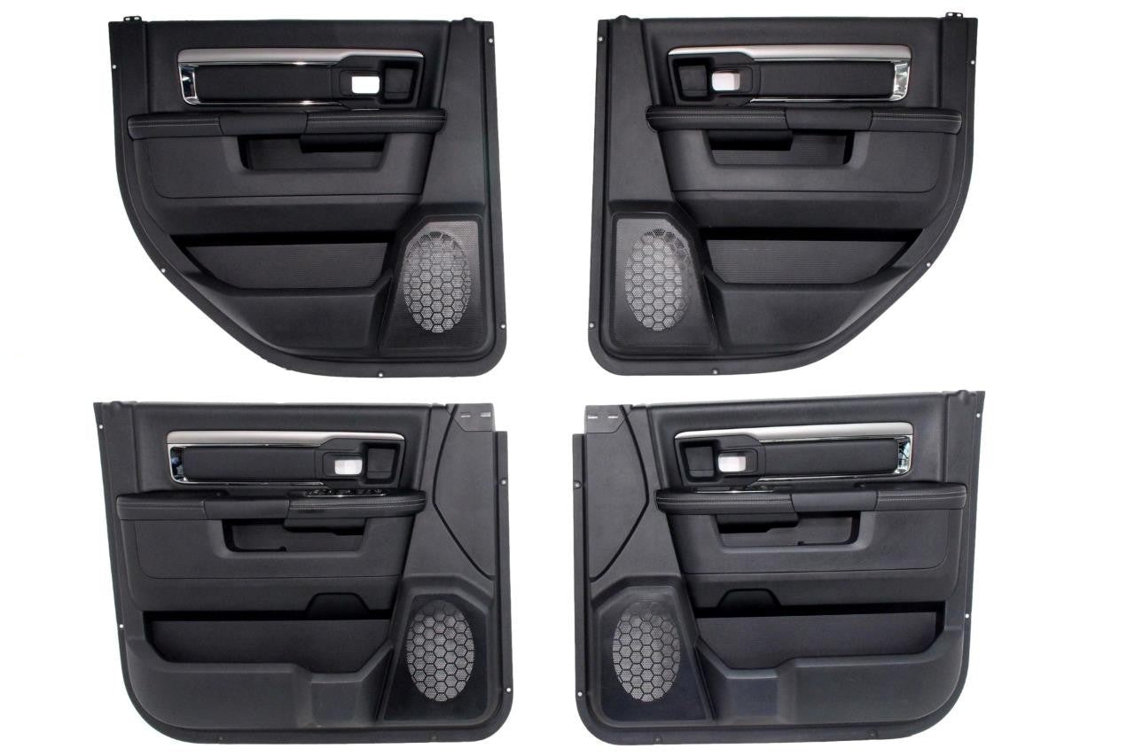 2013 - 2018 DS Ram Door Panels, Crew Cab Laramie Black w/ Switches OEM Mint