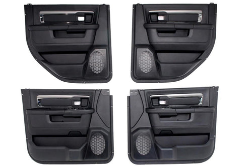 2013 - 2018 DS Ram Door Panels, Crew Cab Laramie Black w/ Switches OEM Mint