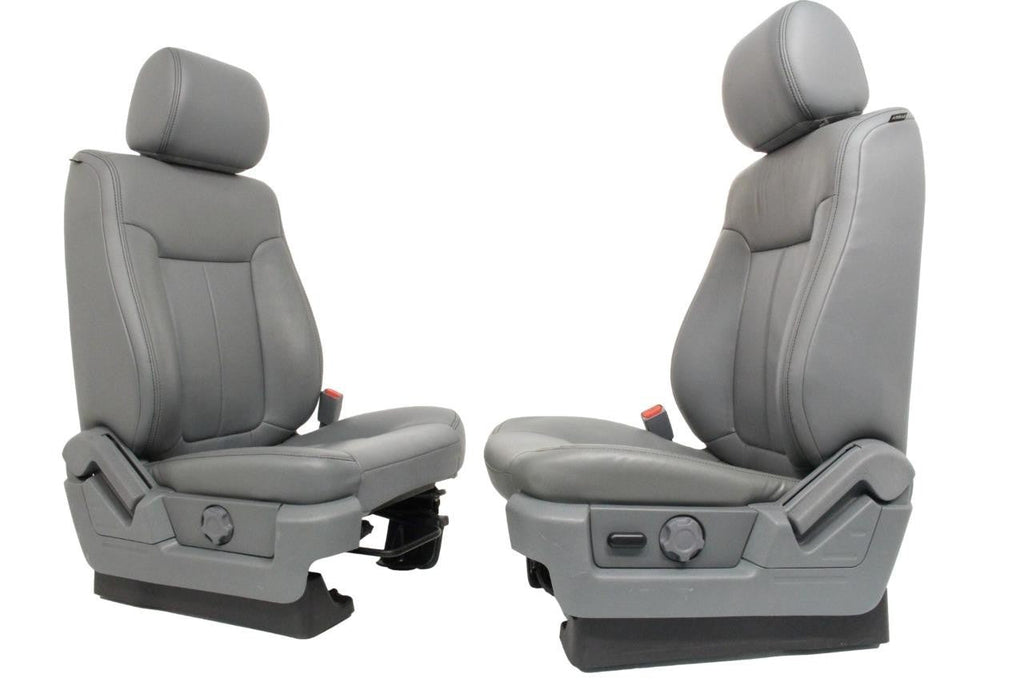 2009 - 2014 Ford F150 Front Seats, XLT Steel Gray Leather w/ Power Driver Seat