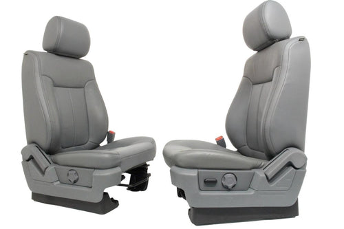 2009 - 2014 Ford F150 Front Seats, XLT Steel Gray Leather w/ Power Driver Seat
