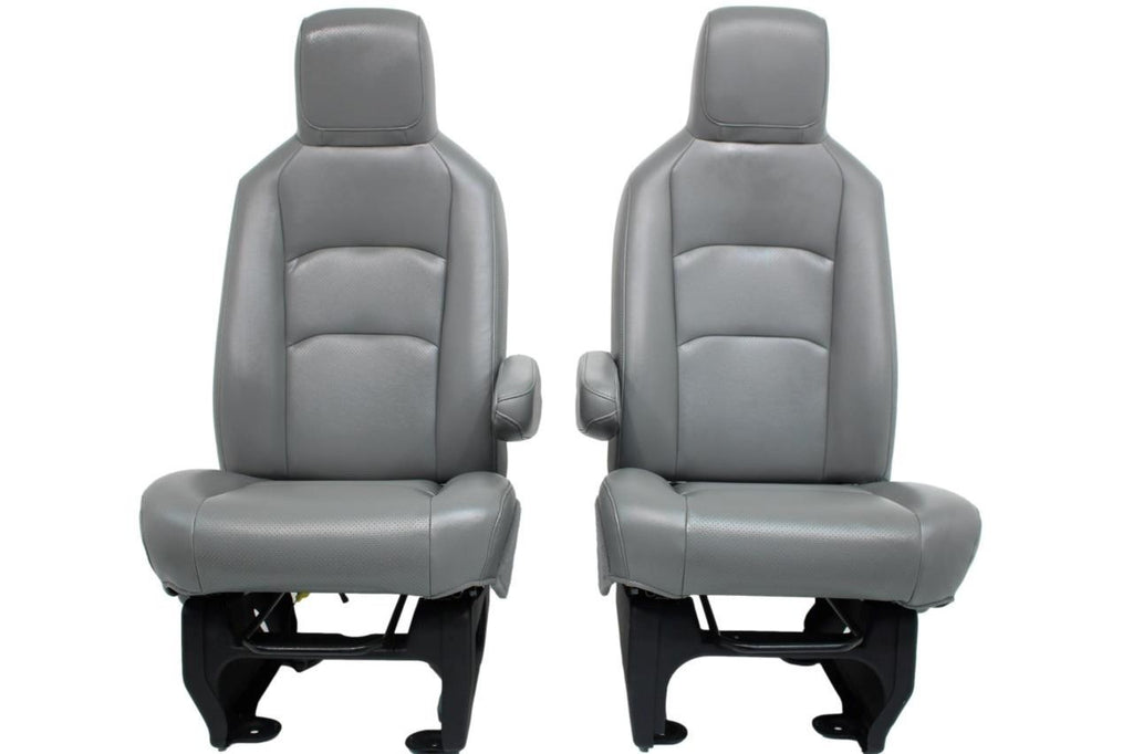 Ford Econoline Front Bucket Seats, Gray Vinyl w/ Folding Armrests, Fits 1997+