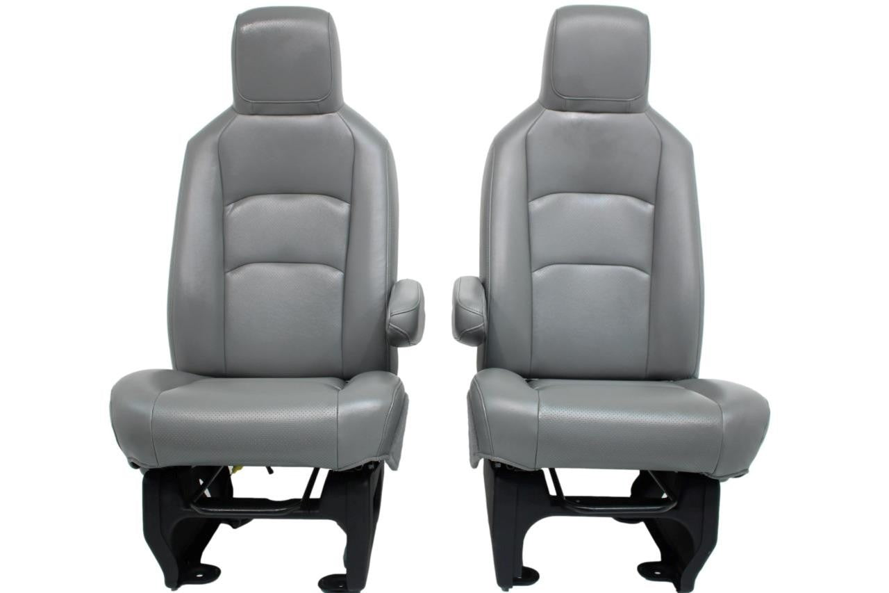 Ford Econoline Front Bucket Seats, Gray Vinyl w/ Folding Armrests, Fits 1997+
