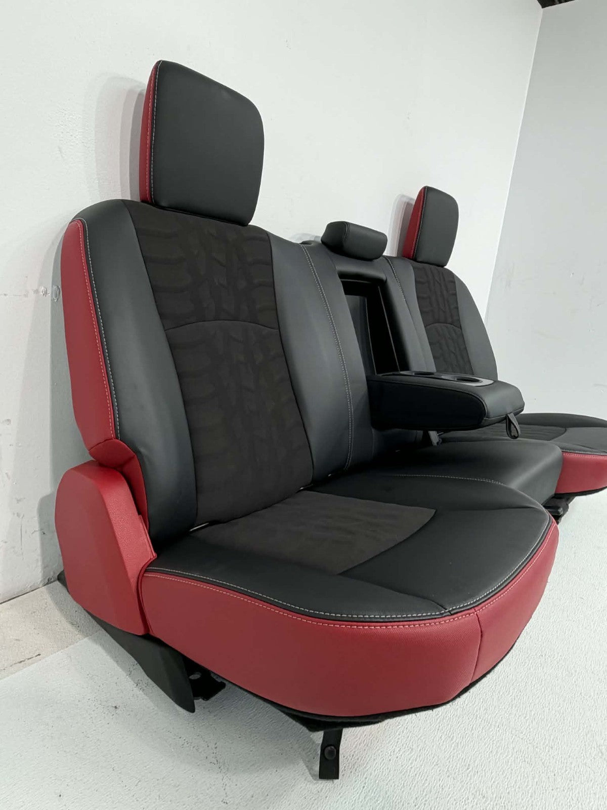 2019-2018 Ram Rear Seats, Crew Cab Rebel Black Red Leather Tread 60/40 w/Armrest