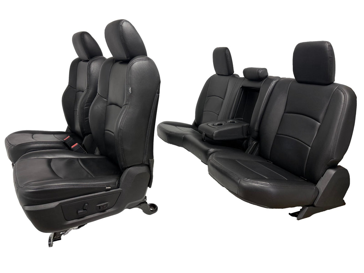 2002 - 2018 Dodge Ram Seats Set, Crew Cab Katzkin Black Leather Powered Heated