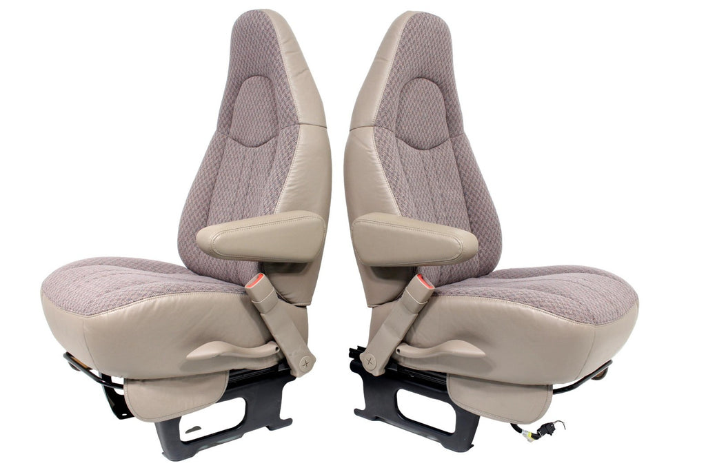 GMC Savana Chevy Express Van Front Bucket Seats, Neutral Tan Cloth 1997 - 2014