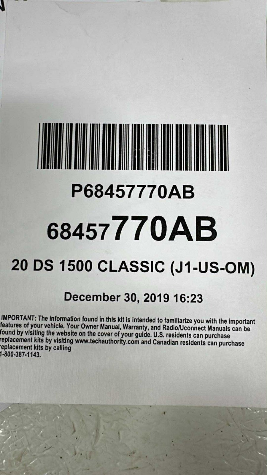 2020 Ram 1500 Classic Owners Manual Set - OEM Quick Reference Guides