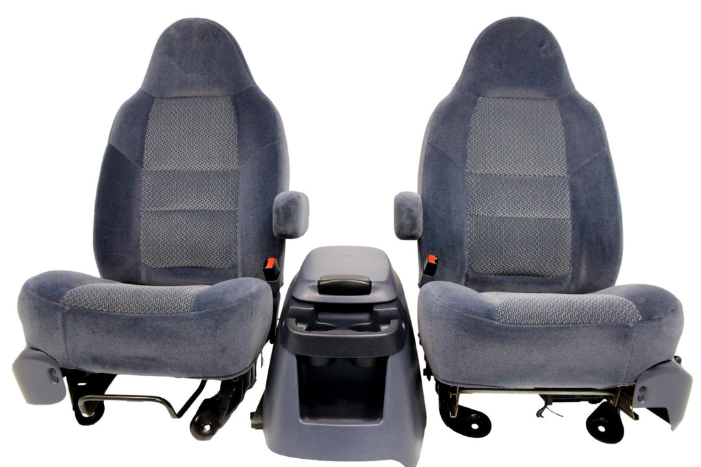 1999 - 2007 Ford Super Duty Front Bucket Seats, Denim Blue Cloth Fits 73+ Trucks