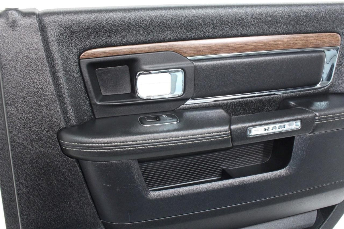 2013-2018 Ram Crew Cab Door Panel Set, Laramie Black Leather & Wood w/ Switches