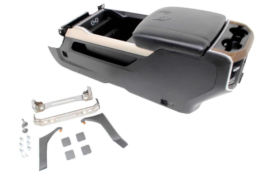 2019 - 2025 Dodge Ram 2500 3500 Center Console w/ Install Kit, Gold Trim & Wood