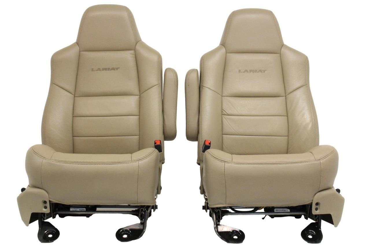 99-10 Ford F250 F350 Excursion Seats Tan Leather Power Front Bench Super Duty