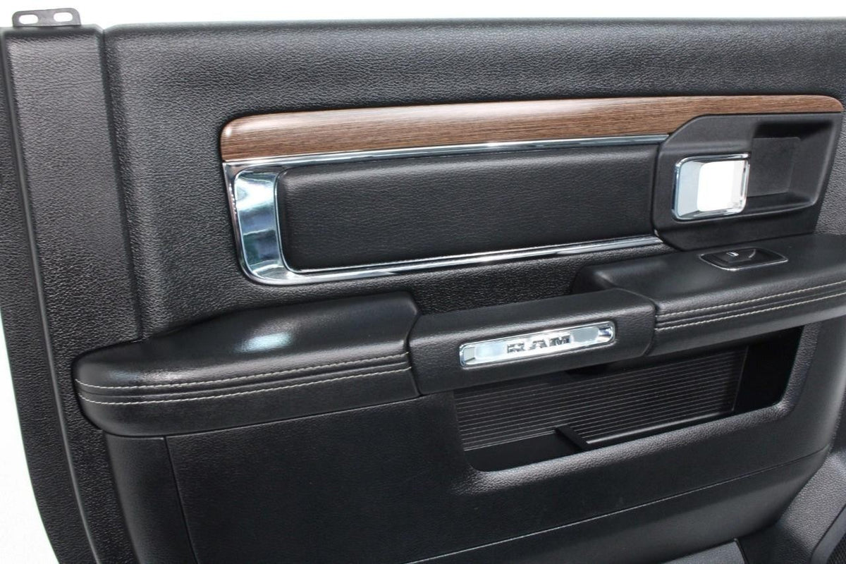 2013-2018 Ram Crew Cab Door Panel Set, Laramie Black Leather & Wood w/ Switches