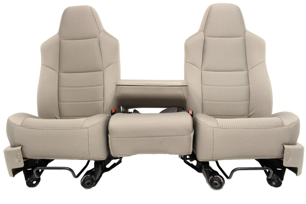1999-2010 Ford Super Duty Stone Gray Cloth Bucket Seats with Folding Jump Seat