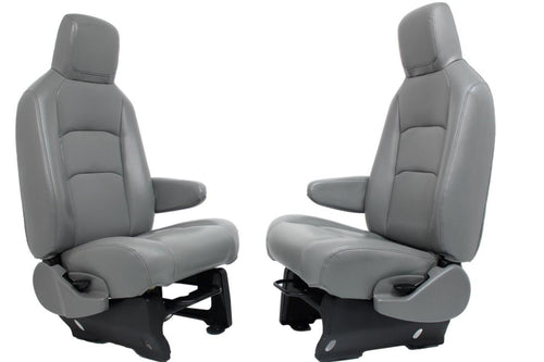 Ford Econoline Front Bucket Seats, Gray Vinyl w/ Folding Armrests, Fits 1997+