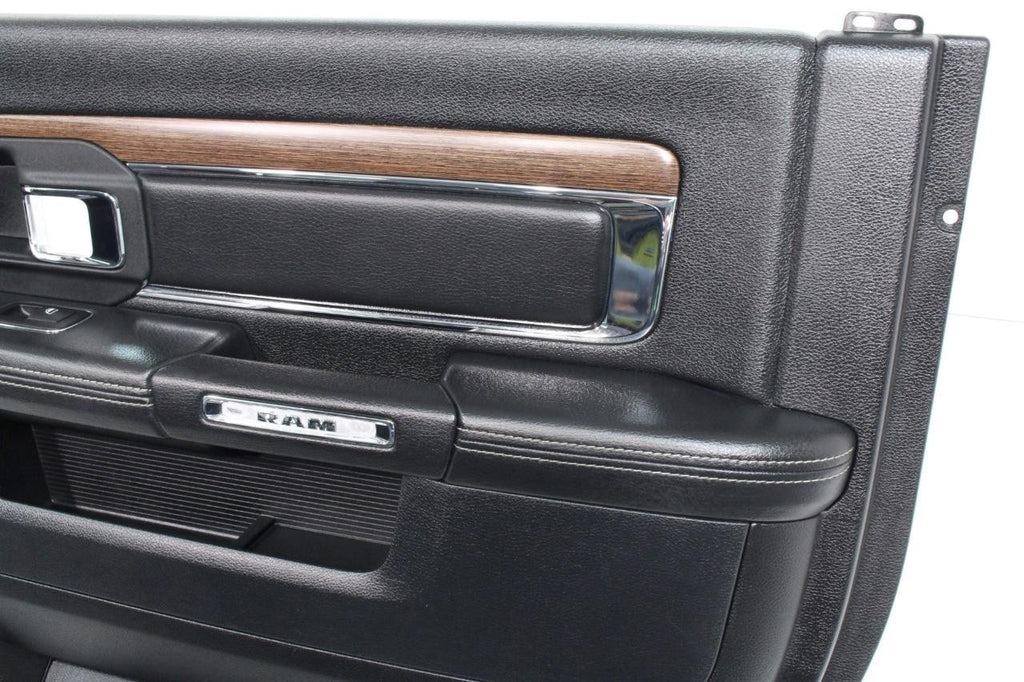 2013-2018 Ram Crew Cab Door Panel Set, Laramie Black Leather & Wood w/ Switches
