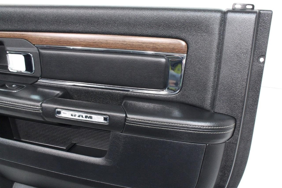 2013-2018 Ram Crew Cab Door Panel Set, Laramie Black Leather & Wood w/ Switches