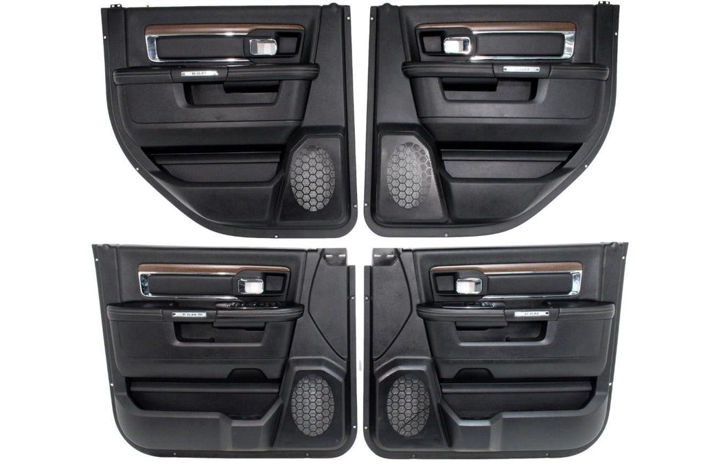 2013-2018 Ram Crew Cab Door Panel Set, Laramie Black Leather & Wood w/ Switches